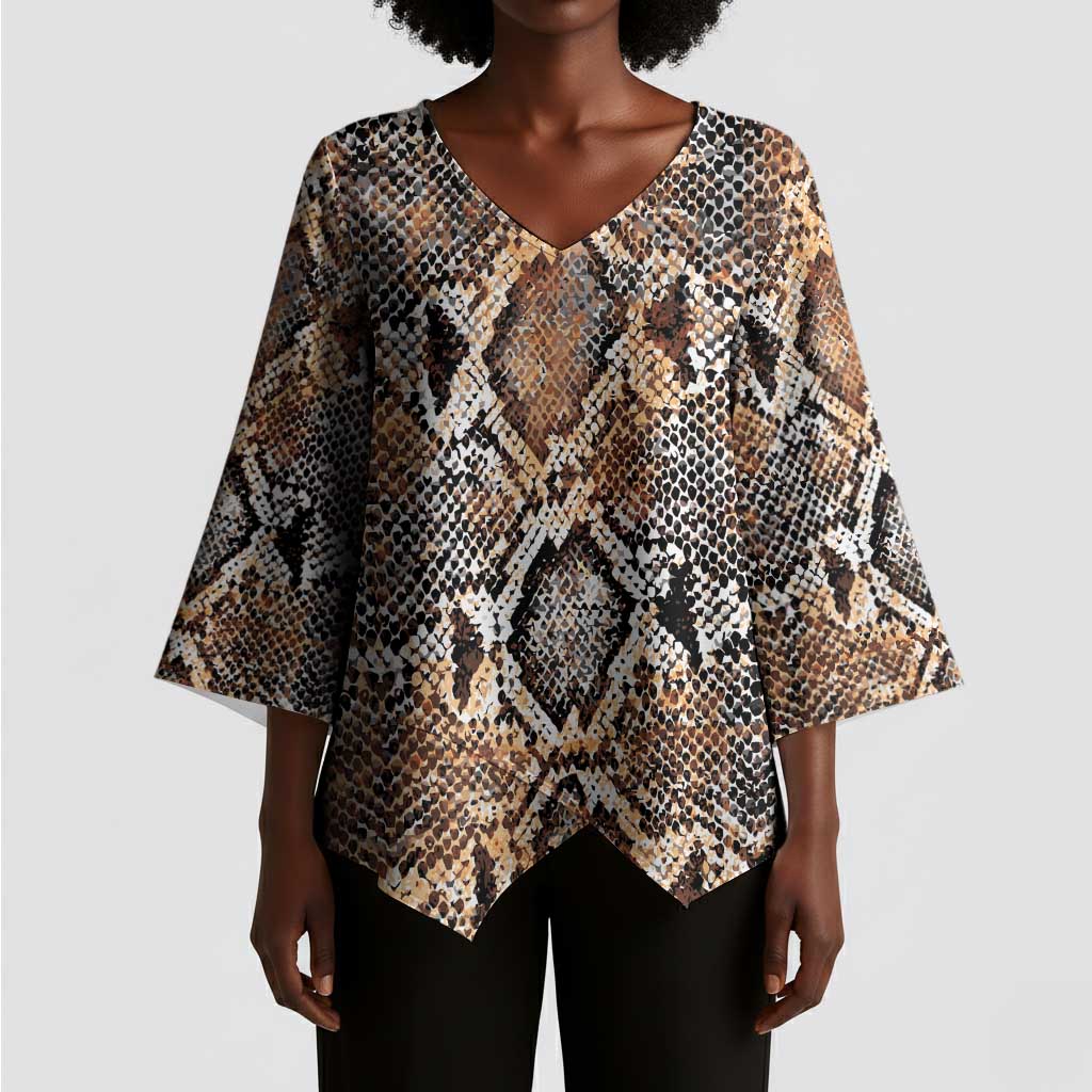African Wild Animal Skins Kimono Sleeve Blouse Vintage Snake Skin Pattern
