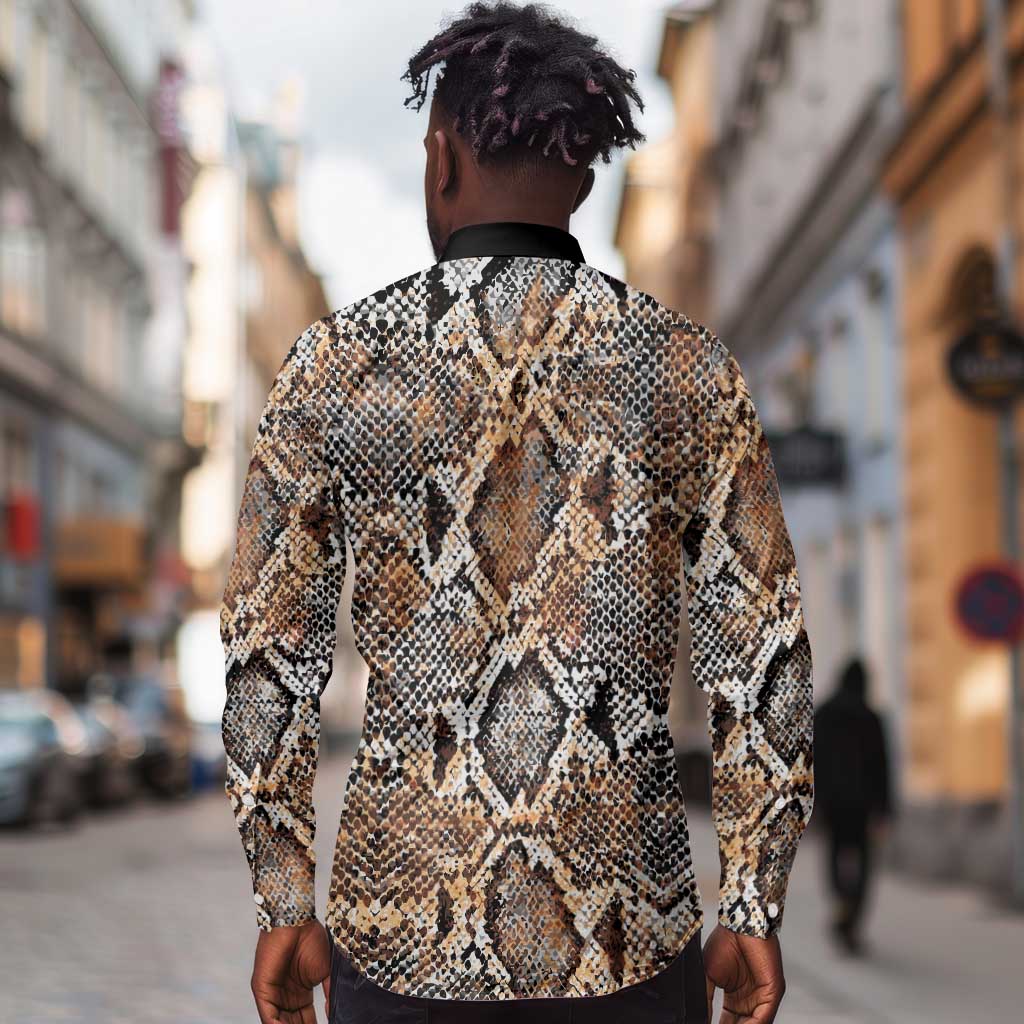 African Wild Animal Skins Long Sleeve Button Shirt Vintage Snake Skin Pattern - African Pride