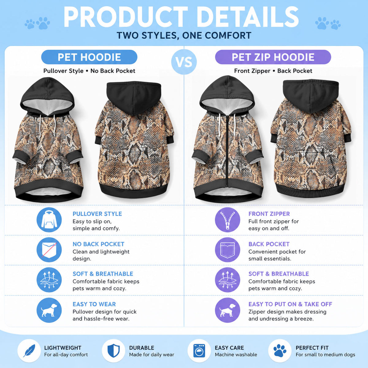 African Wild Animal Skins Pet Hoodie Vintage Snake Skin Pattern