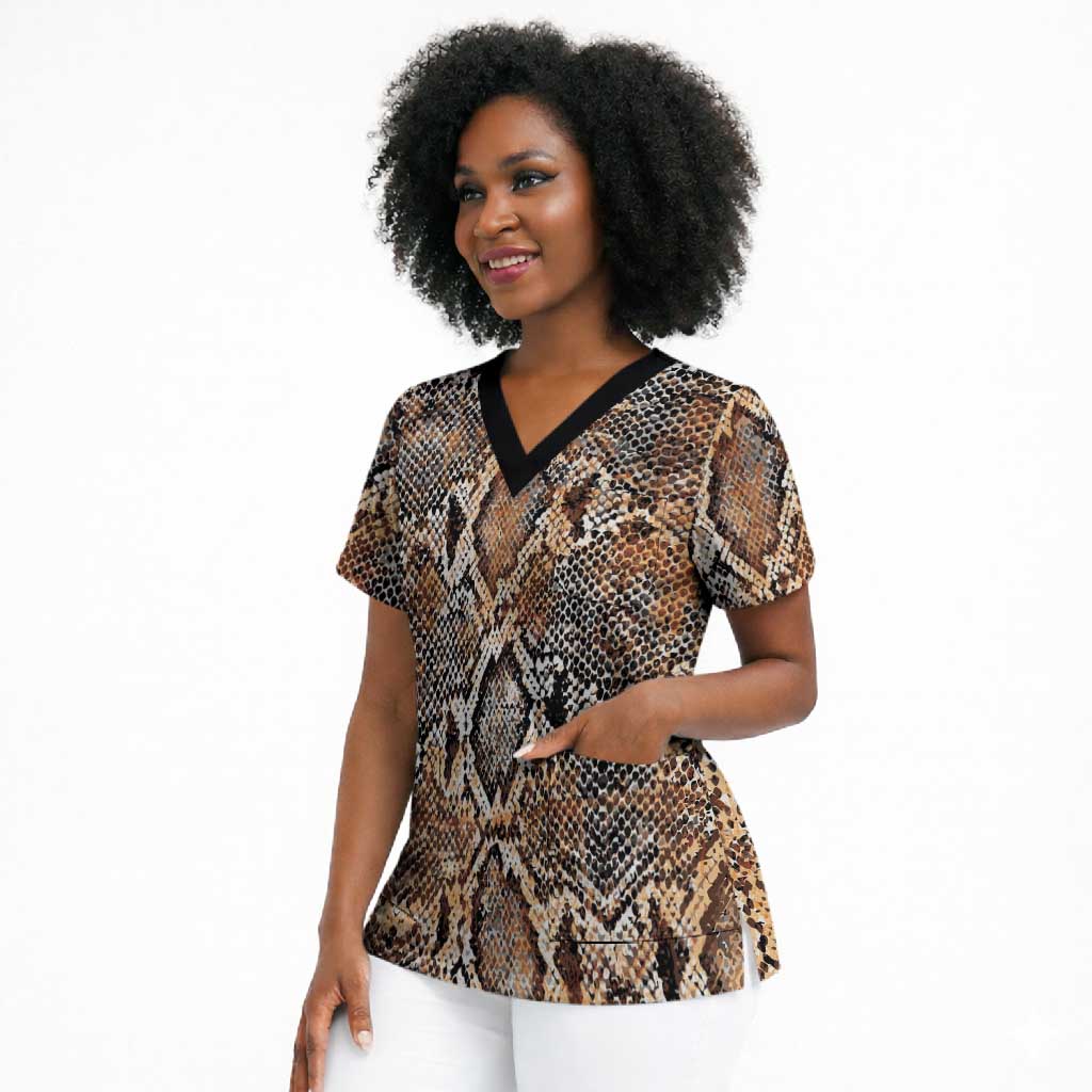 African Wild Animal Skins Scrub Top Vintage Snake Skin Pattern