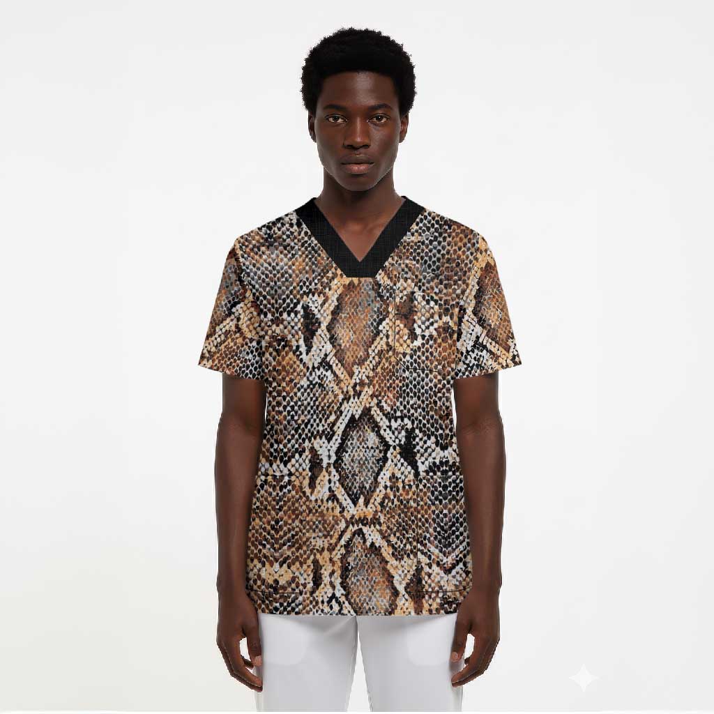 African Wild Animal Skins Scrub Top Vintage Snake Skin Pattern