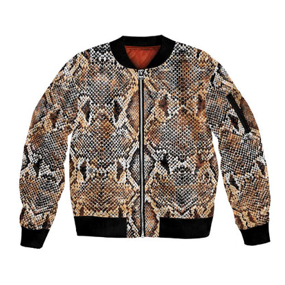 African Wild Animal Skins Sleeve Zip Bomber Jacket Vintage Snake Skin Pattern - African Pride