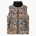 African Wild Animal Skins Sleeveless Puffer Jacket Vintage Snake Skin Pattern