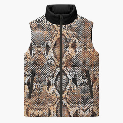 African Wild Animal Skins Sleeveless Puffer Jacket Vintage Snake Skin Pattern