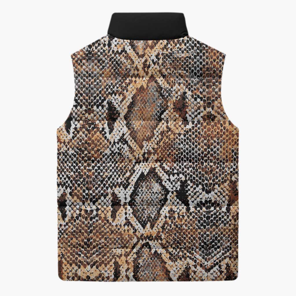 African Wild Animal Skins Sleeveless Puffer Jacket Vintage Snake Skin Pattern