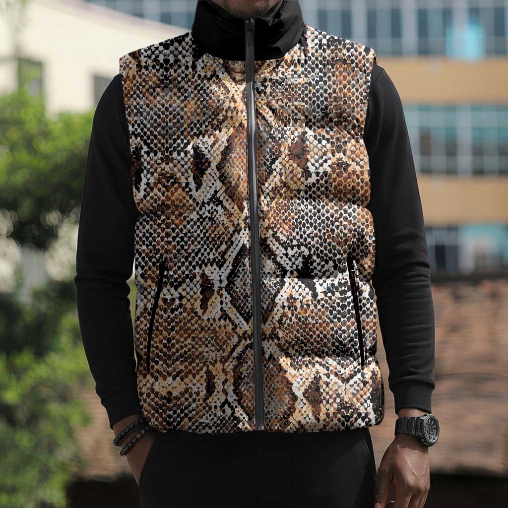 African Wild Animal Skins Sleeveless Puffer Jacket Vintage Snake Skin Pattern