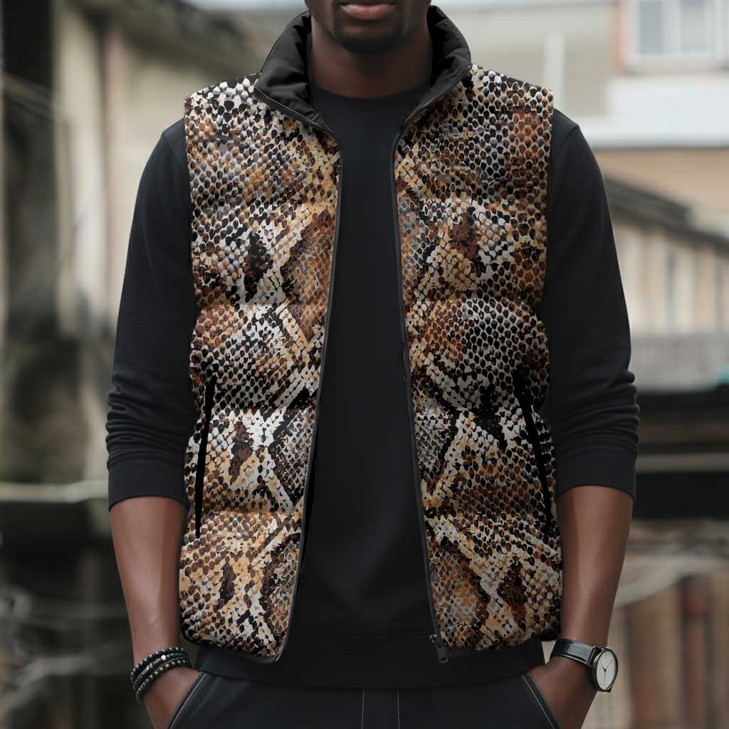 African Wild Animal Skins Sleeveless Puffer Jacket Vintage Snake Skin Pattern