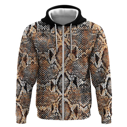 African Wild Animal Skins Zip Hoodie Vintage Snake Skin Pattern - African Pride