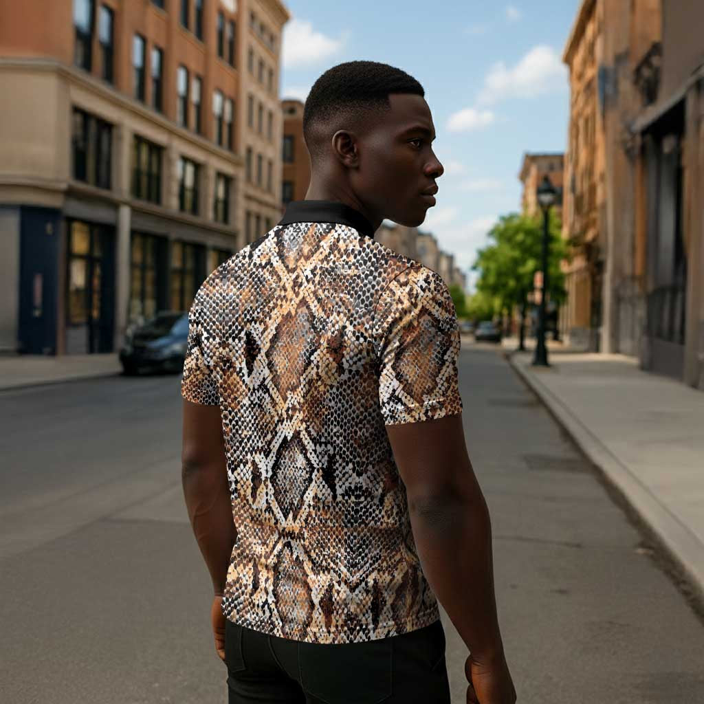 African Wild Animal Skins Zipper Polo Shirt Vintage Snake Skin Pattern