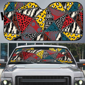 African Wild Animal Skins Auto Sun Shade Triangles Pattern Afro Pattern Style