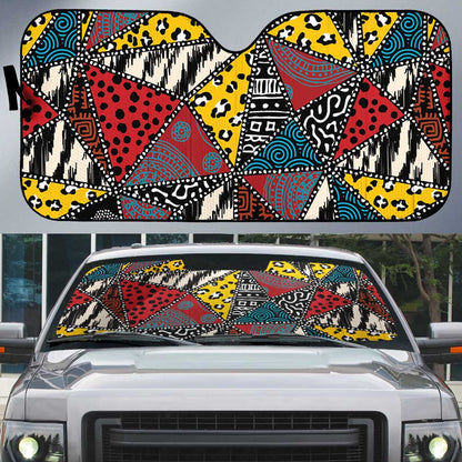 African Wild Animal Skins Auto Sun Shade Triangles Pattern Afro Pattern Style
