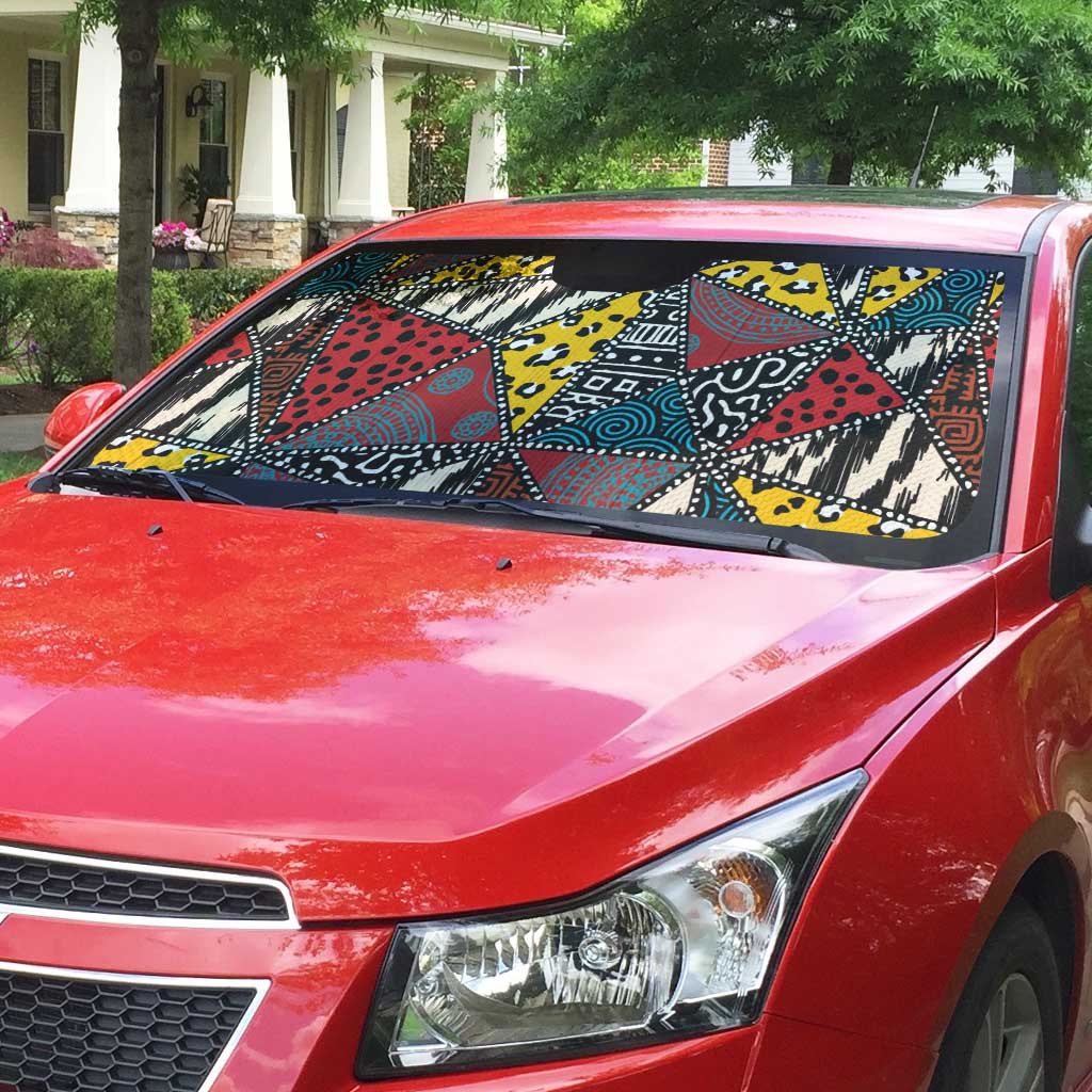 African Wild Animal Skins Auto Sun Shade Triangles Pattern Afro Pattern Style