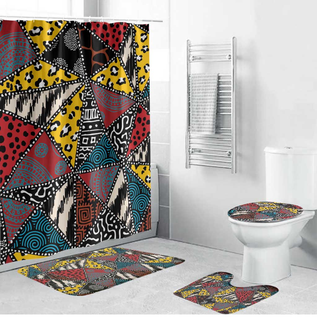 African Wild Animal Skins Bathroom Set Triangles Pattern Afro Pattern Style