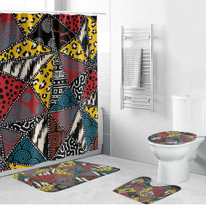 African Wild Animal Skins Bathroom Set Triangles Pattern Afro Pattern Style