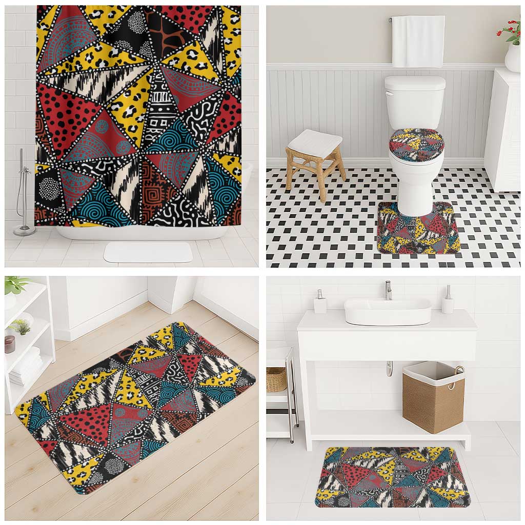 African Wild Animal Skins Bathroom Set Triangles Pattern Afro Pattern Style