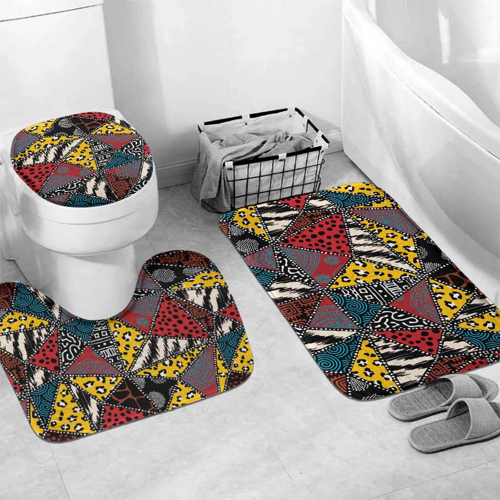 African Wild Animal Skins Bathroom Set Triangles Pattern Afro Pattern Style