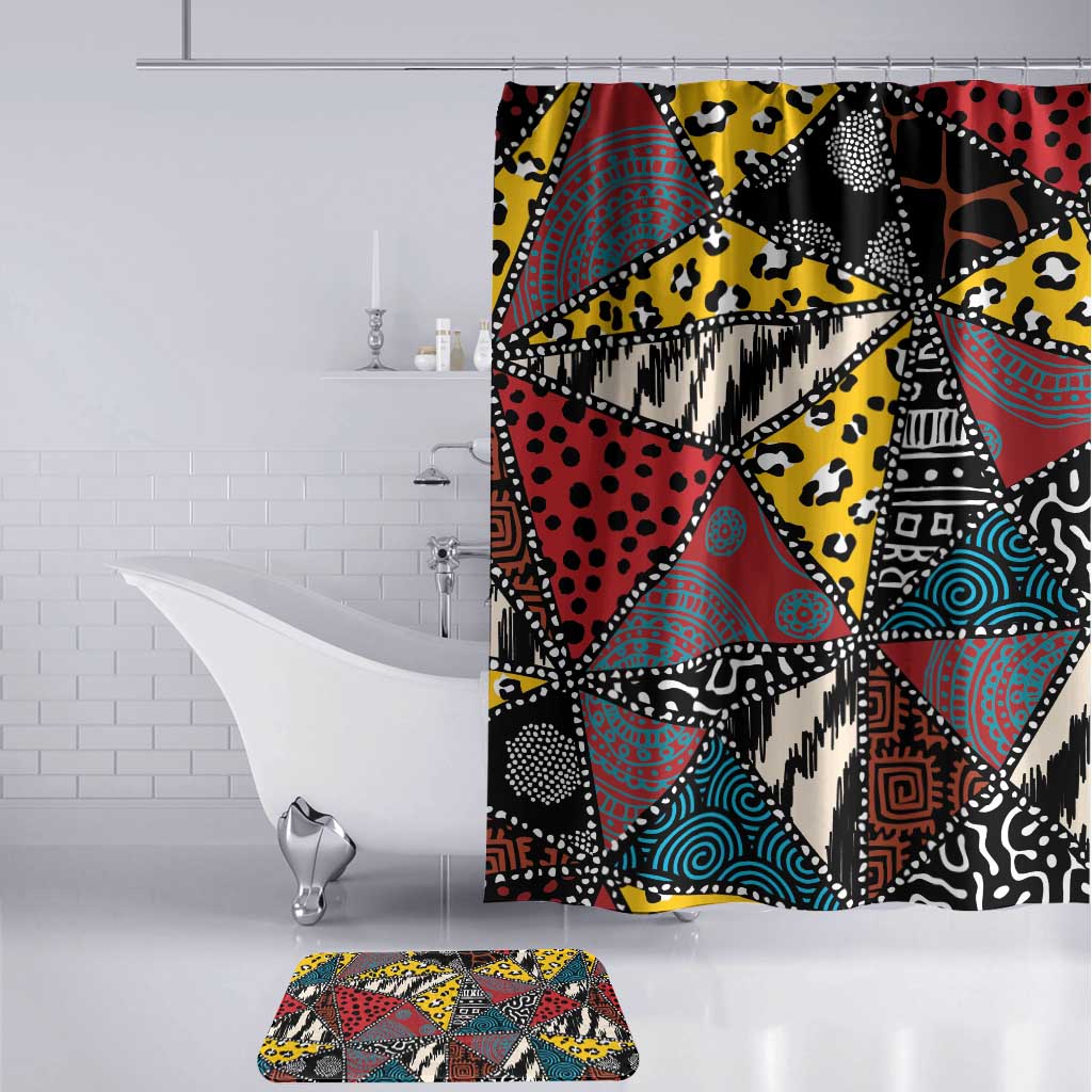 African Wild Animal Skins Bathroom Set Triangles Pattern Afro Pattern Style