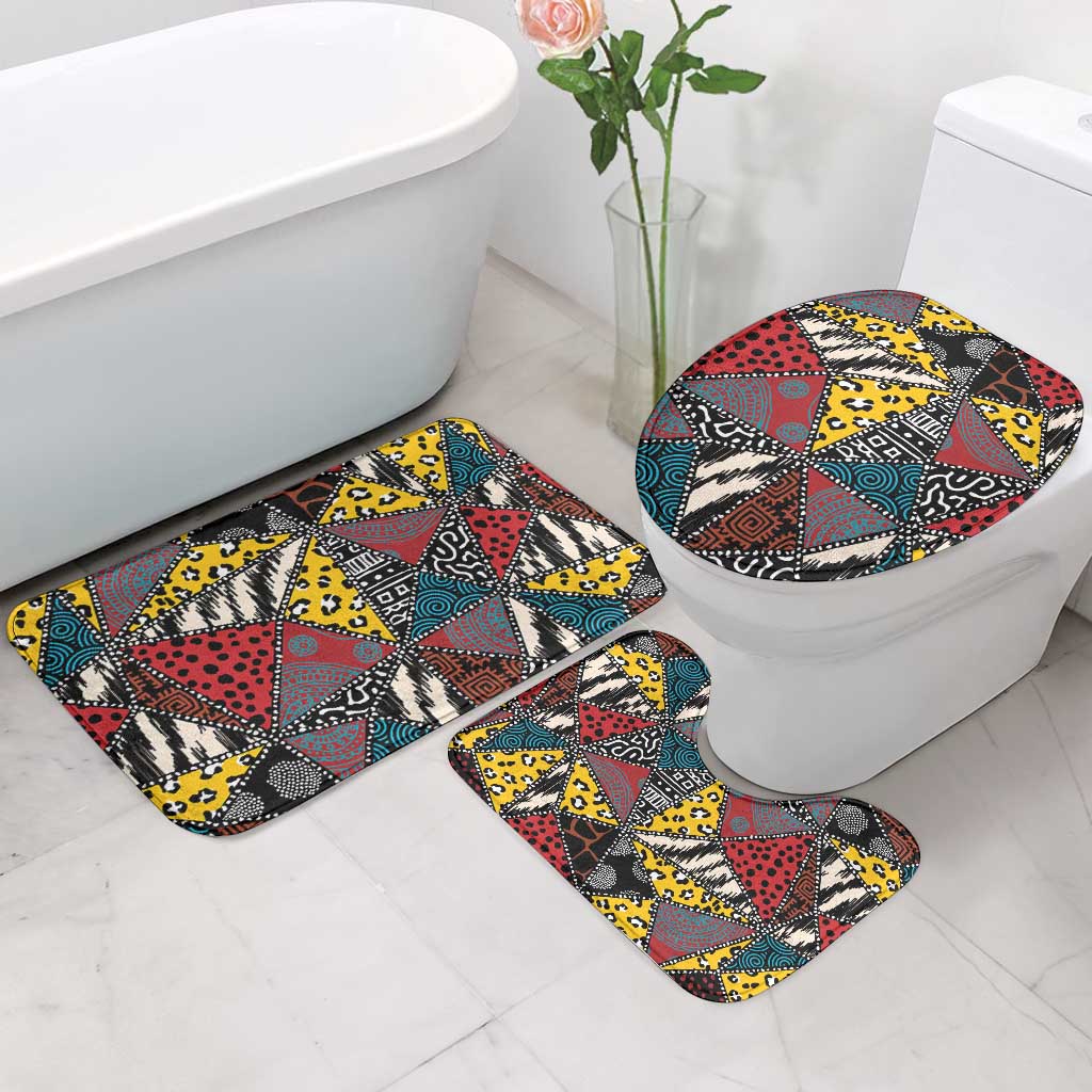 African Wild Animal Skins Bathroom Set Triangles Pattern Afro Pattern Style