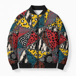 African Wild Animal Skins Bomber Puffer Jacket Triangles Pattern Afro Pattern Style
