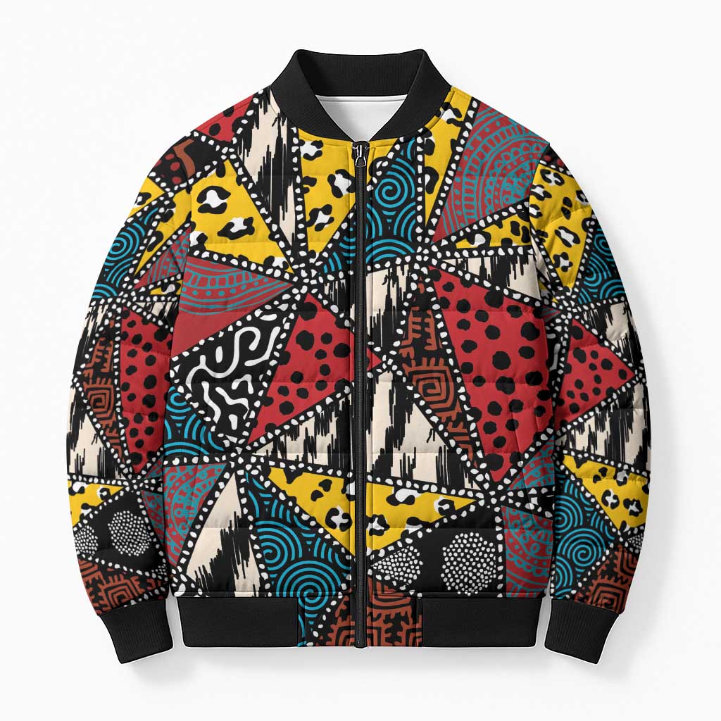 African Wild Animal Skins Bomber Puffer Jacket Triangles Pattern Afro Pattern Style