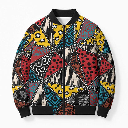 African Wild Animal Skins Bomber Puffer Jacket Triangles Pattern Afro Pattern Style