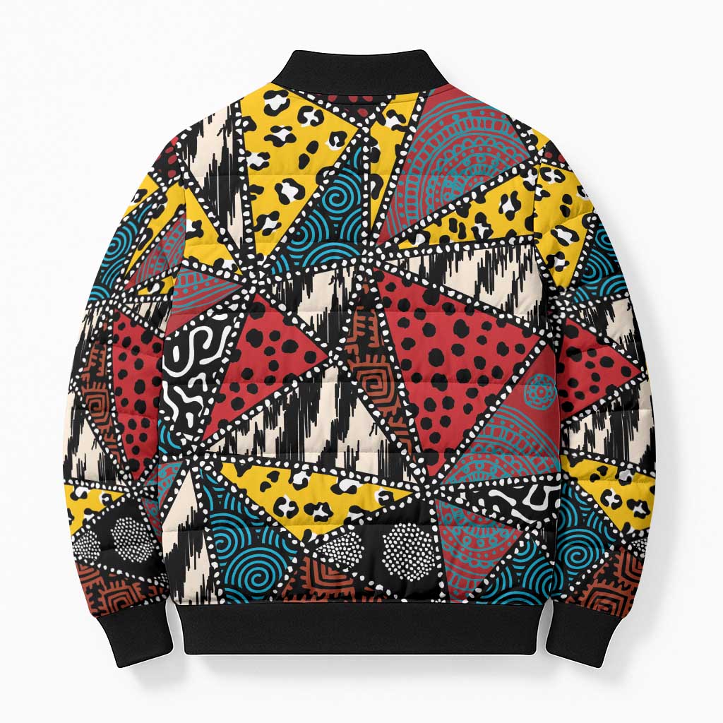 African Wild Animal Skins Bomber Puffer Jacket Triangles Pattern Afro Pattern Style