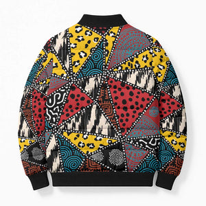 African Wild Animal Skins Bomber Puffer Jacket Triangles Pattern Afro Pattern Style
