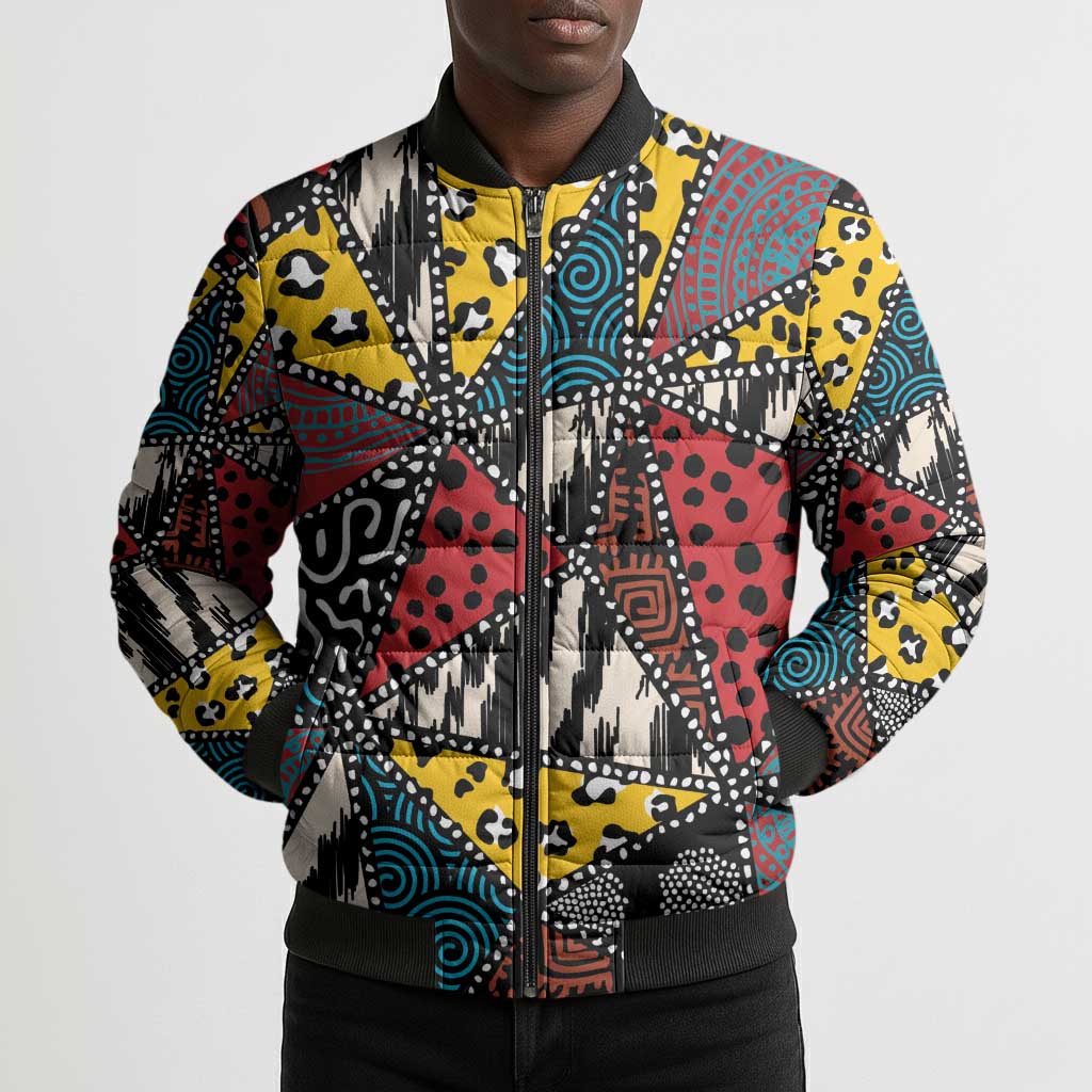 African Wild Animal Skins Bomber Puffer Jacket Triangles Pattern Afro Pattern Style