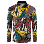 African Wild Animal Skins Button Sweatshirt Triangles Pattern Afro Pattern Style