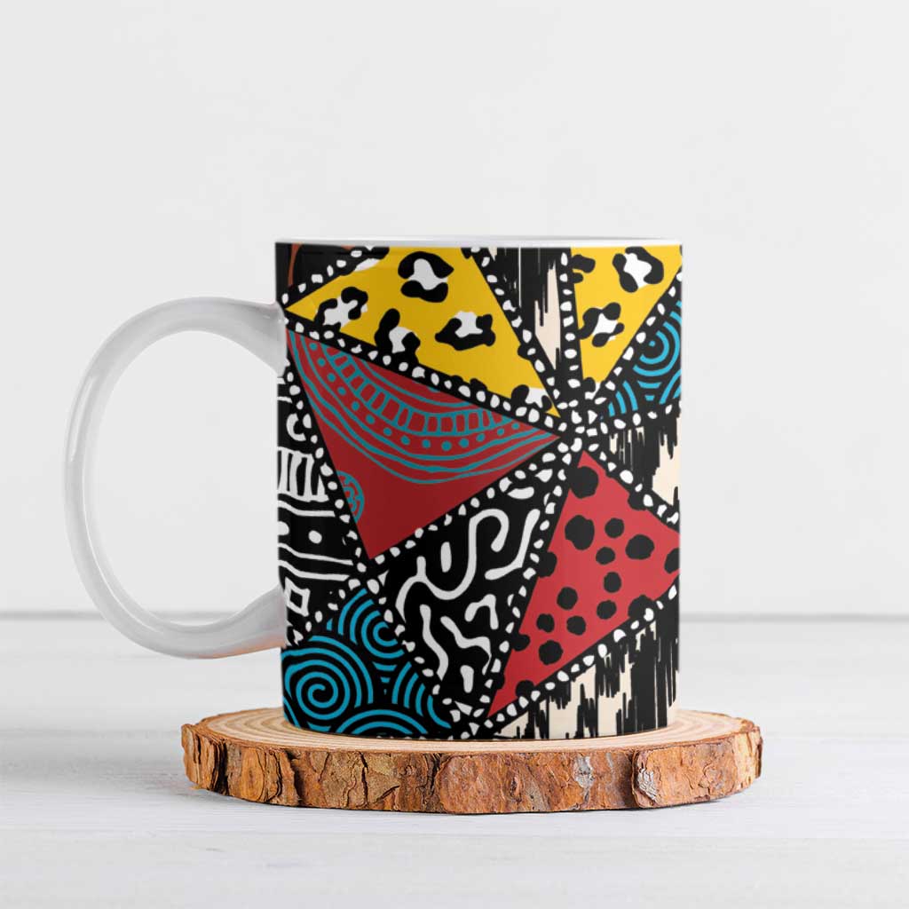 African Wild Animal Skins Ceramic Mug Triangles Pattern Afro Pattern Style