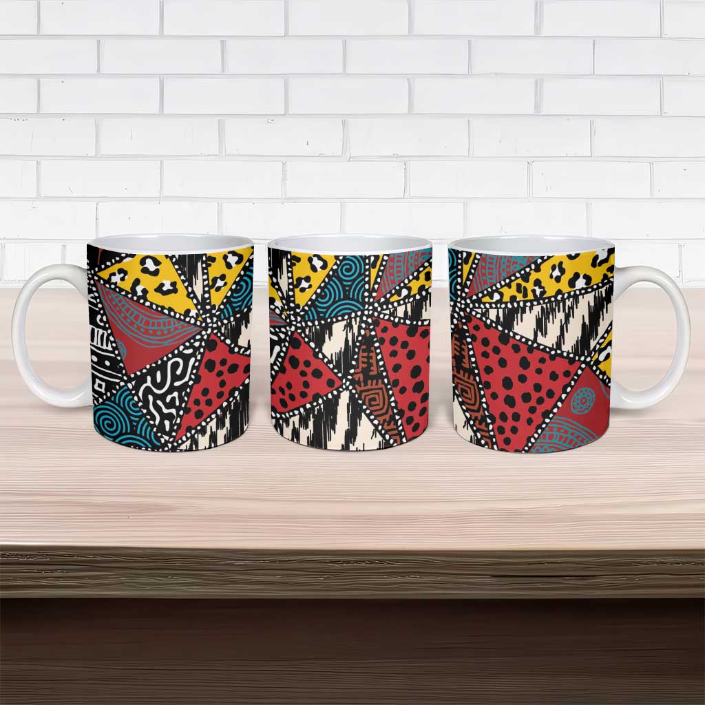 African Wild Animal Skins Ceramic Mug Triangles Pattern Afro Pattern Style