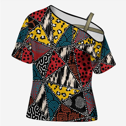 African Wild Animal Skins Cross Shoulder Shirt Triangles Pattern Afro Pattern Style