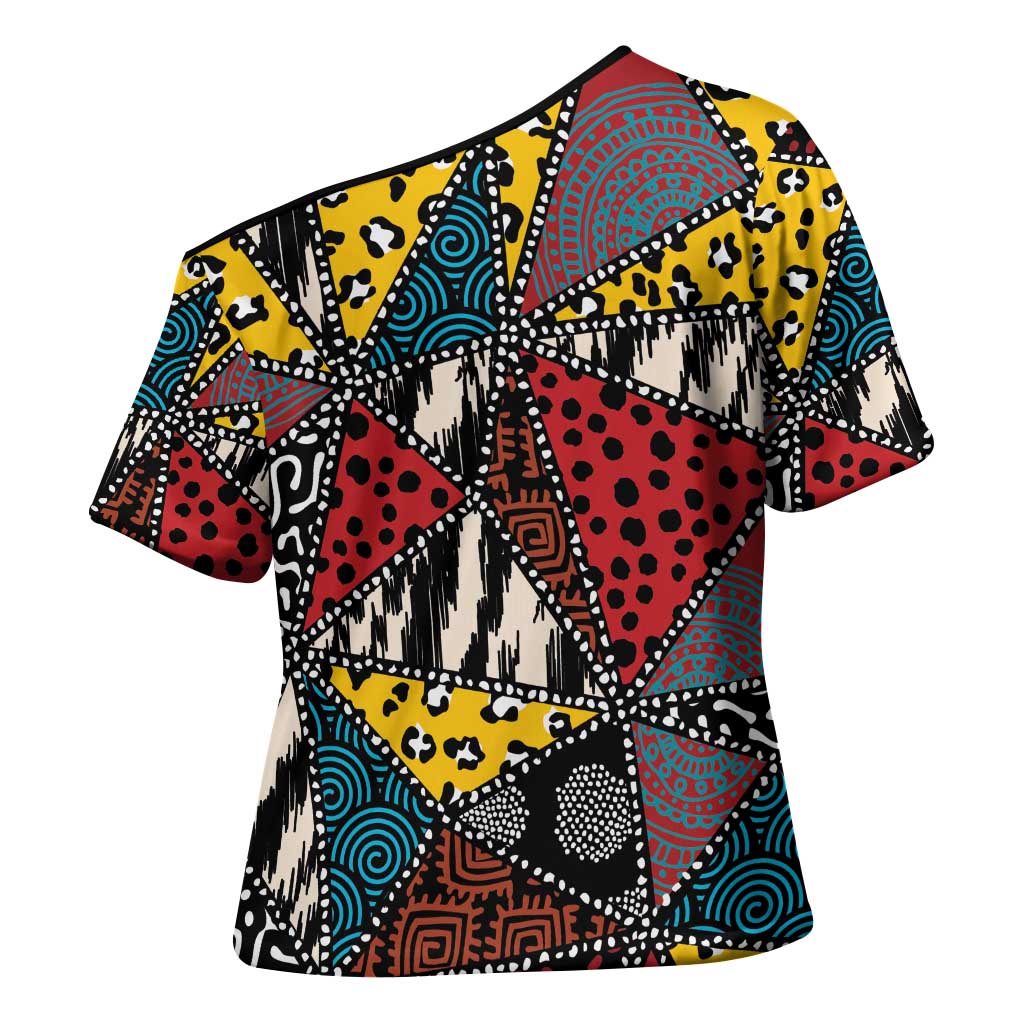 African Wild Animal Skins Cross Shoulder Shirt Triangles Pattern Afro Pattern Style