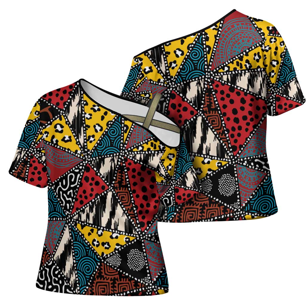 African Wild Animal Skins Cross Shoulder Shirt Triangles Pattern Afro Pattern Style