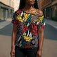 African Wild Animal Skins Cross Shoulder Shirt Triangles Pattern Afro Pattern Style