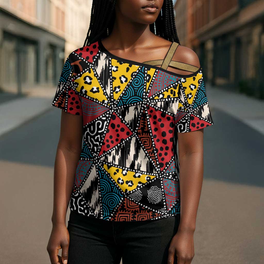 African Wild Animal Skins Cross Shoulder Shirt Triangles Pattern Afro Pattern Style