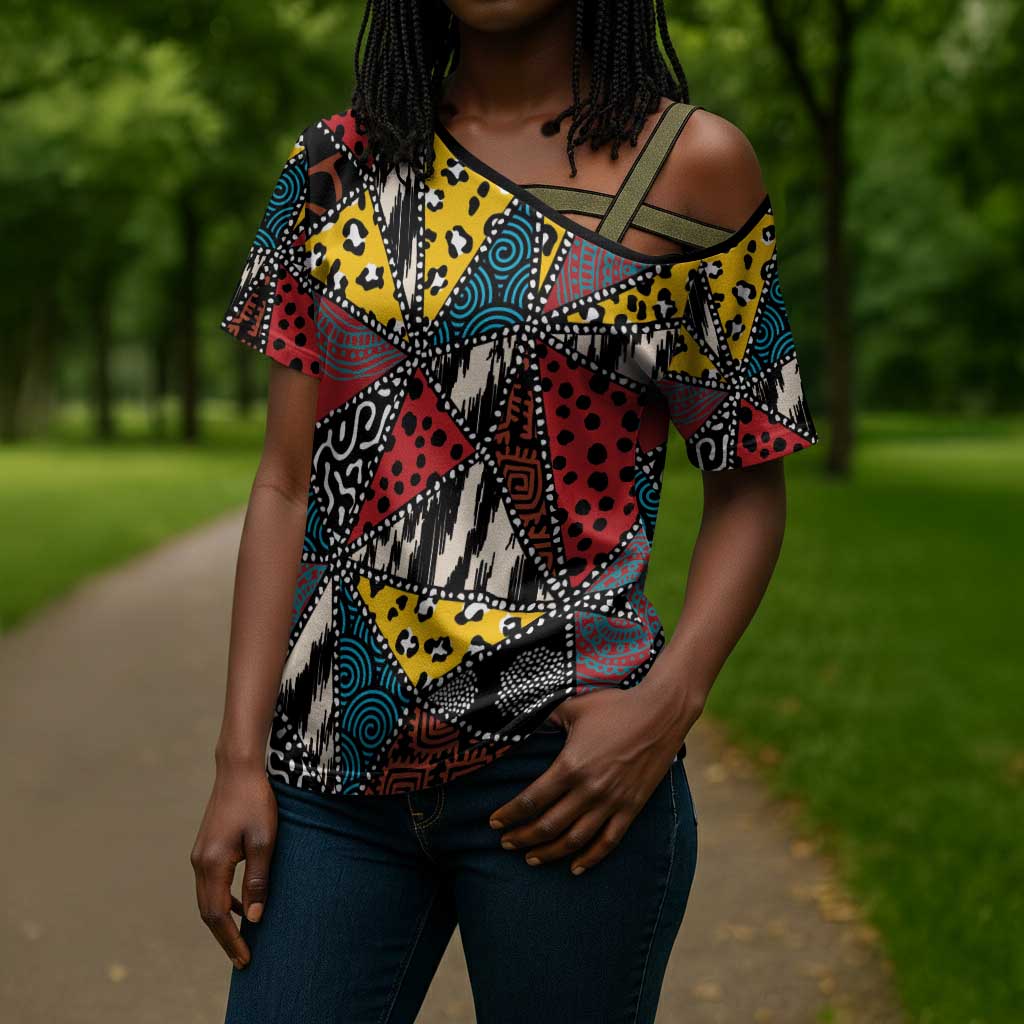 African Wild Animal Skins Cross Shoulder Shirt Triangles Pattern Afro Pattern Style