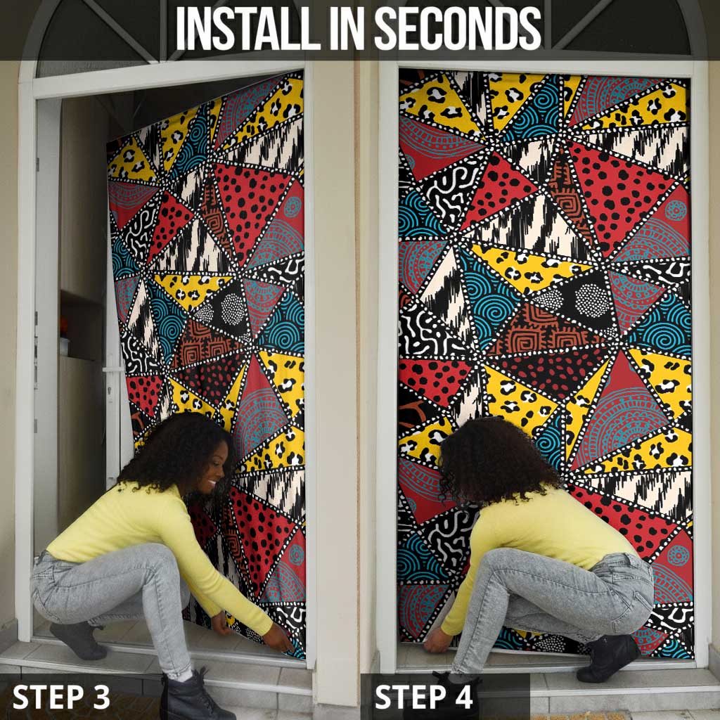African Wild Animal Skins Door Cover Triangles Pattern Afro Pattern Style
