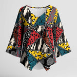 African Wild Animal Skins Kimono Sleeve Blouse Triangles Pattern Afro Pattern Style