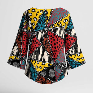 African Wild Animal Skins Kimono Sleeve Blouse Triangles Pattern Afro Pattern Style