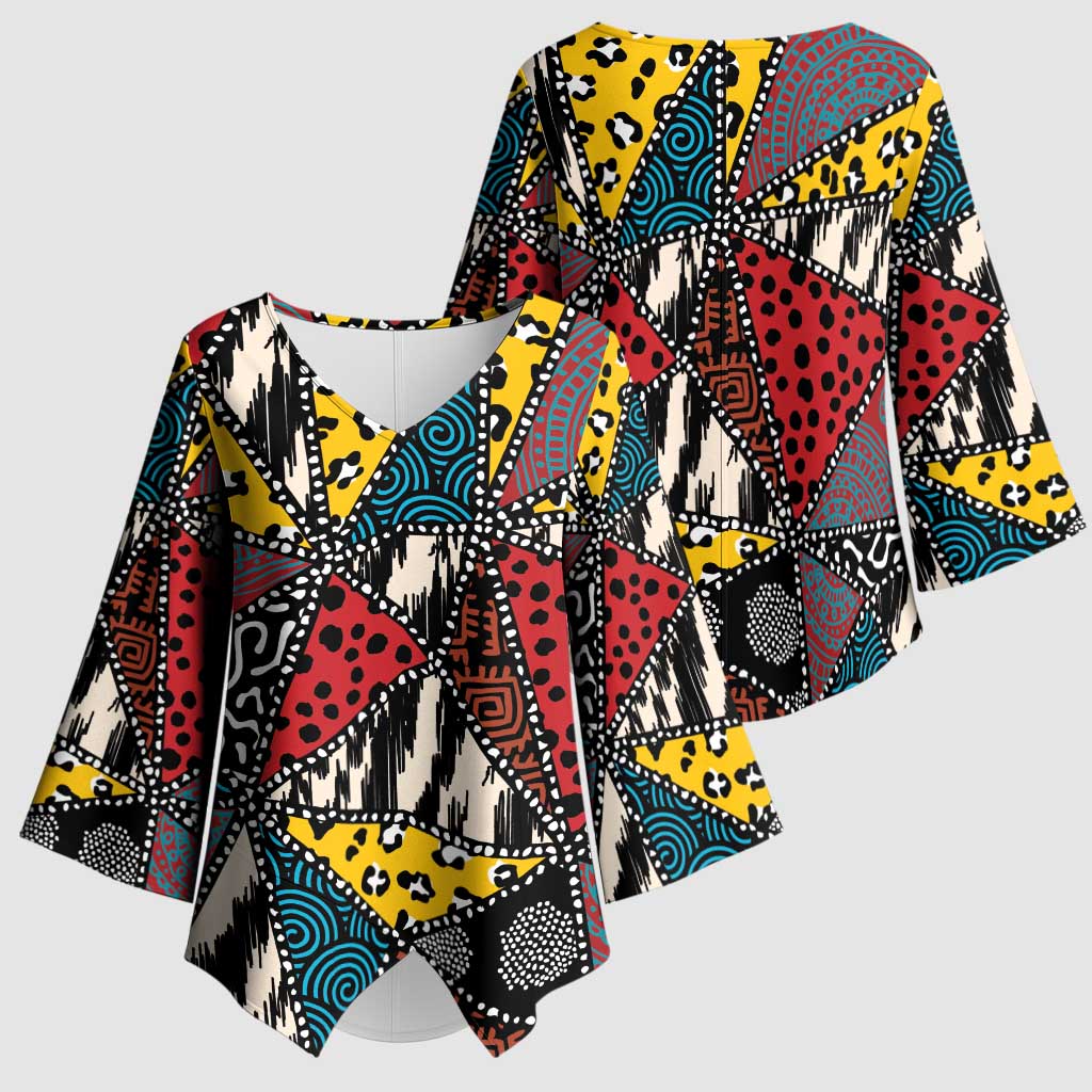 African Wild Animal Skins Kimono Sleeve Blouse Triangles Pattern Afro Pattern Style