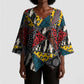 African Wild Animal Skins Kimono Sleeve Blouse Triangles Pattern Afro Pattern Style