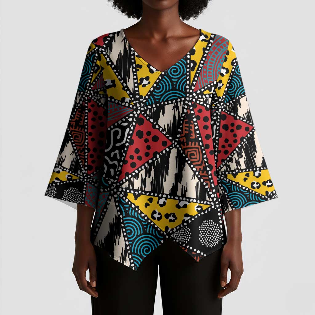 African Wild Animal Skins Kimono Sleeve Blouse Triangles Pattern Afro Pattern Style