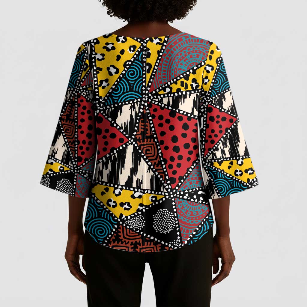 African Wild Animal Skins Kimono Sleeve Blouse Triangles Pattern Afro Pattern Style