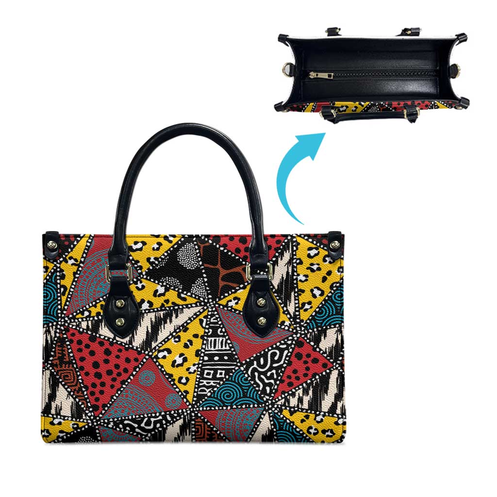 African Wild Animal Skins Leather Bag Triangles Pattern Afro Pattern Style