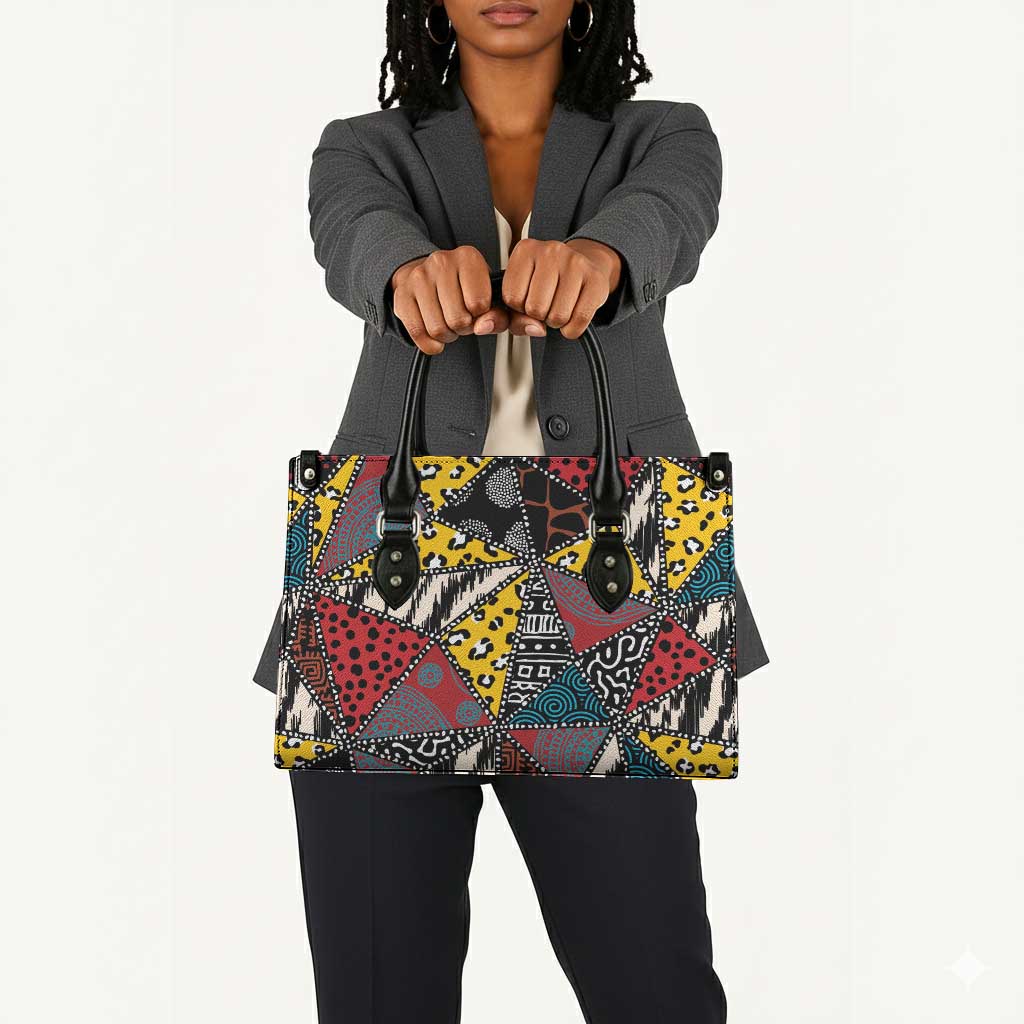African Wild Animal Skins Leather Bag Triangles Pattern Afro Pattern Style
