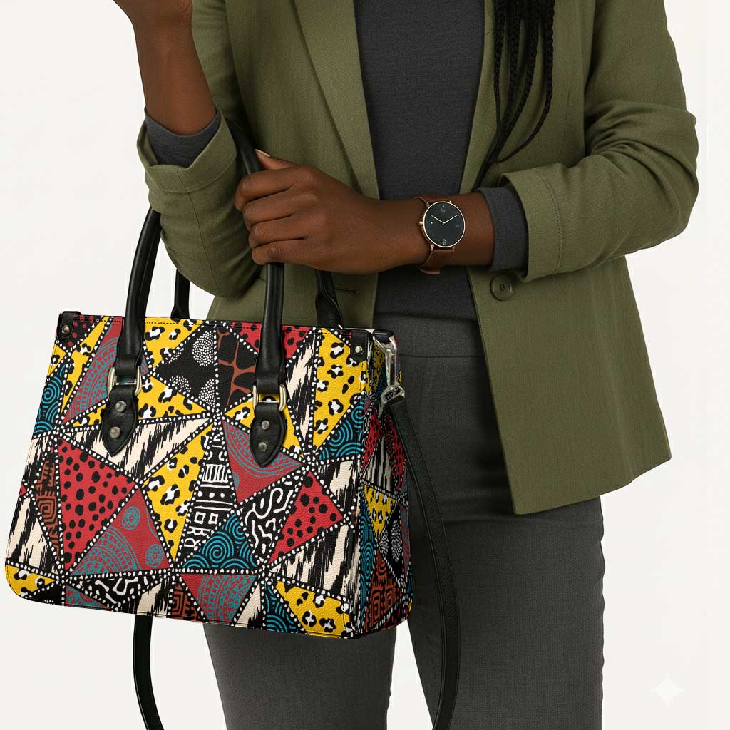 African Wild Animal Skins Leather Bag Triangles Pattern Afro Pattern Style
