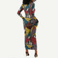 African Wild Animal Skins Long Sleeve Bodycon Dress Triangles Pattern Afro Pattern Style - African Pride