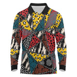 African Wild Animal Skins Long Sleeve Polo Shirt Triangles Pattern Afro Pattern Style - African Pride