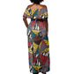 African Wild Animal Skins Off Shoulder Maxi Dress Triangles Pattern Afro Pattern Style - African Pride